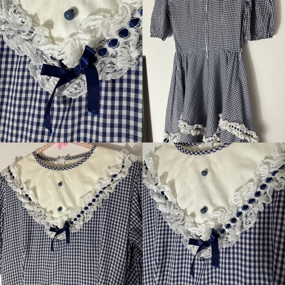 Vintage Jeri Bee navy blue gingham cottagecore dress size 10 - Picture 4 of 16